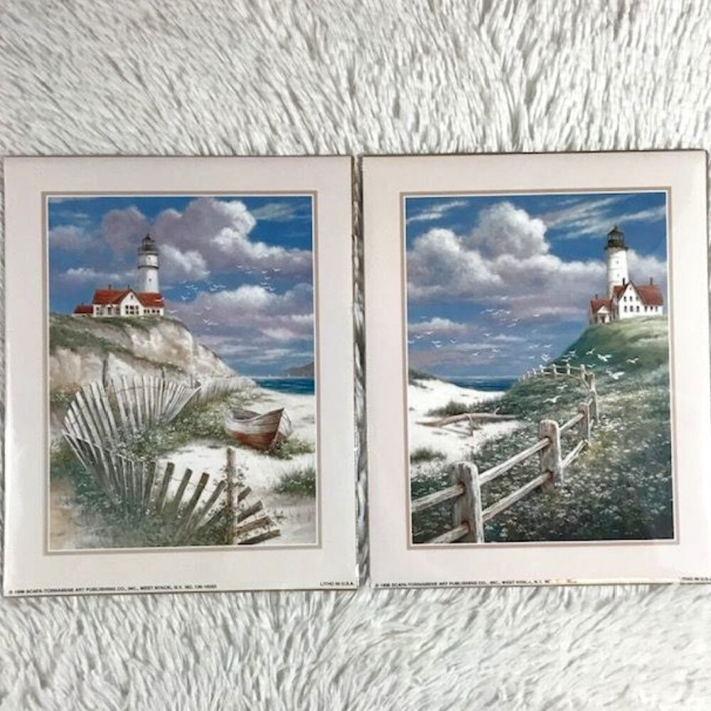 Set of 2 Vintage Lighthouse Beach Front Oasis Scafa-Tornabene Litho Prints